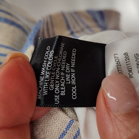 Torrid Skirt 1X Blue And Beige Stripe Linen Blend Elastic Stretch Waist Lined - Picture 5 of 6